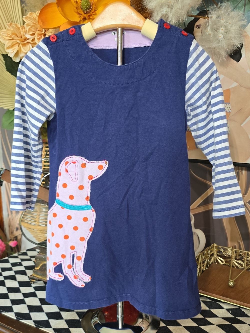 Fiream Kids Dog Dress in Purple and Navy - 5T